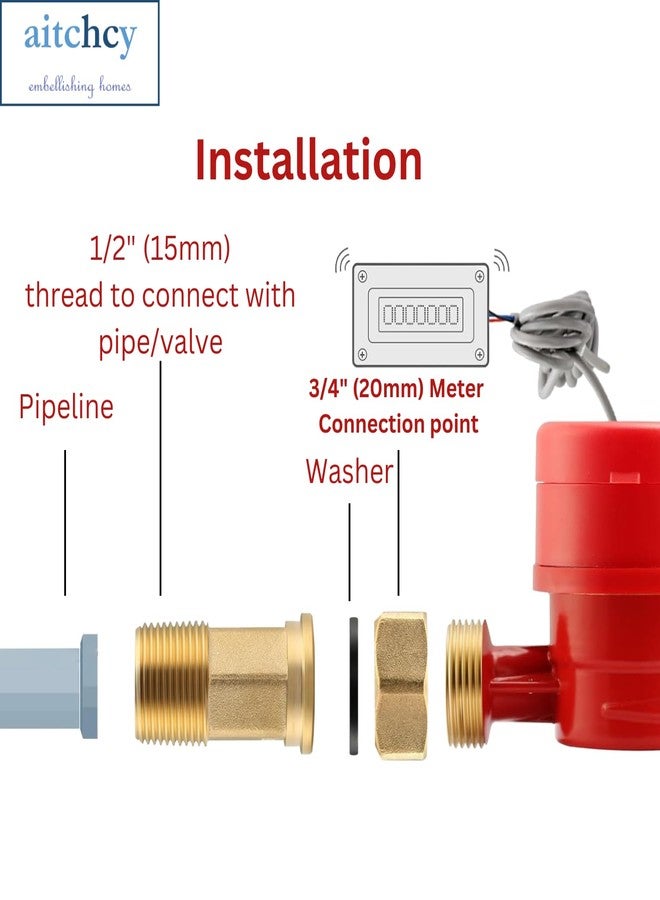 Aitchcy Water Meter Coupling 1/2" Male x 3/4" Female | Meter Tailpiece | Valve to Water Meter Joint | Brass Joint for Water Meter Connection | NPT Coupling | Brass Meter Tailpiece - Image 3